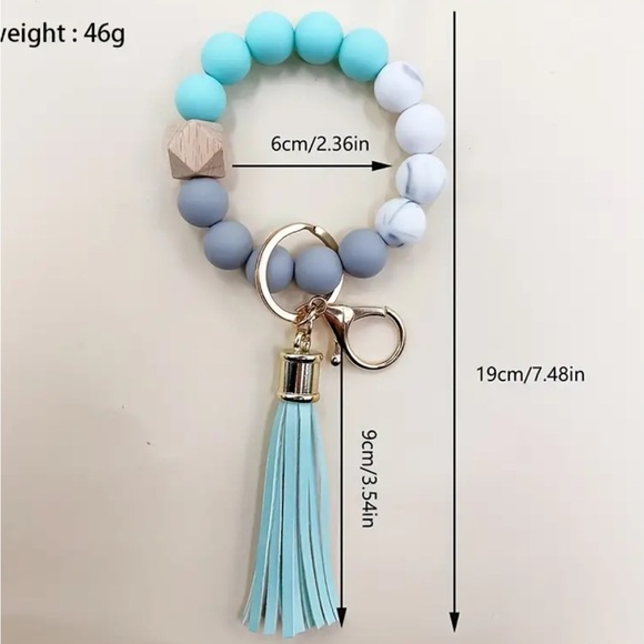 Pink & Gray Silicone Beaded Tassel Keychain - Picture 3 of 3